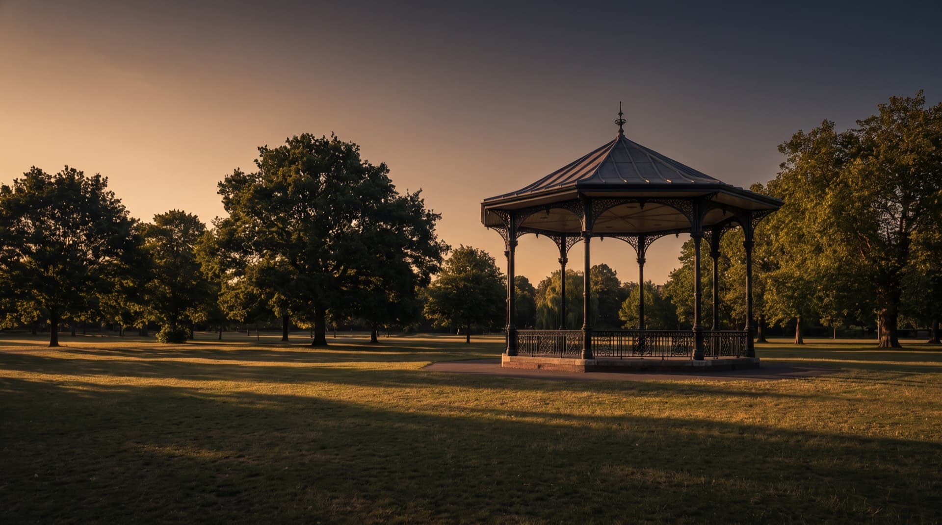 The Victorian bandstand on Clapham Common at golden hour