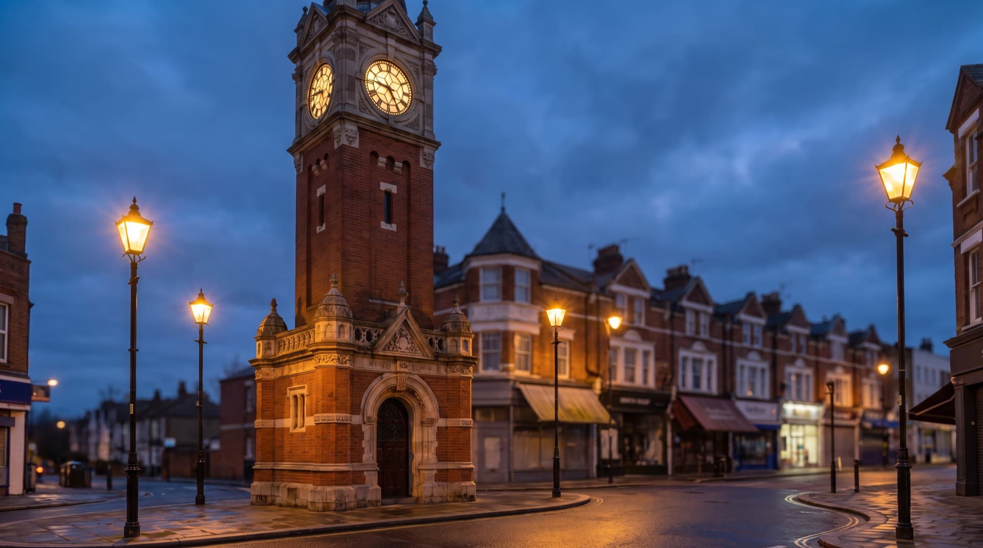 Thornton Heath's Victorian clock tower under an evening sky
