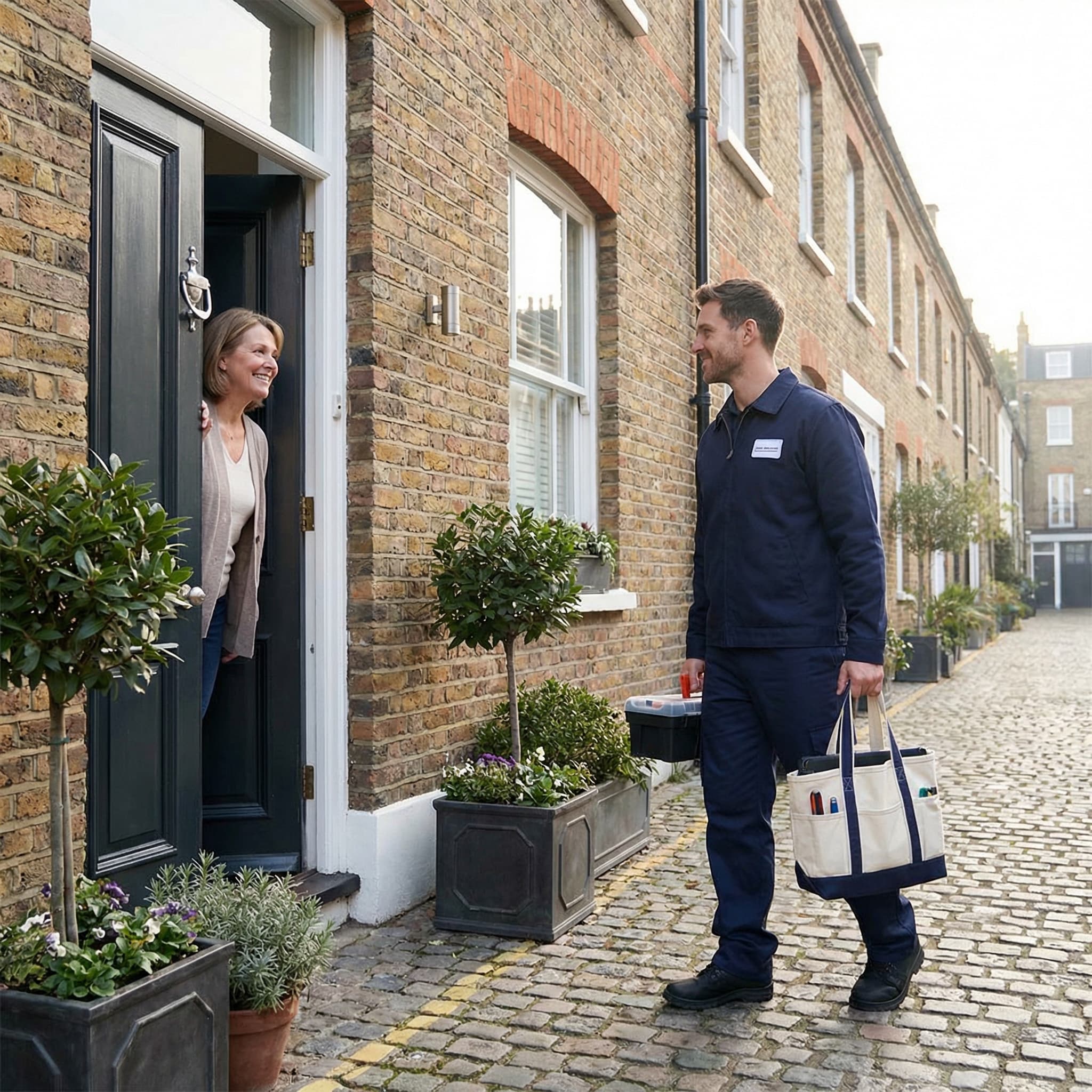 Engineer arriving at a London home for a service visit